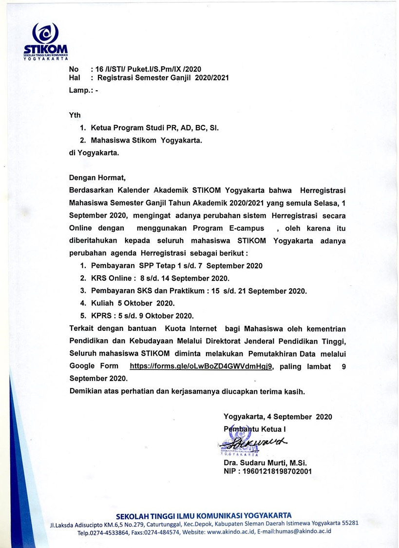 REGISTRASI SEMESTER GANJIL 2020/2021